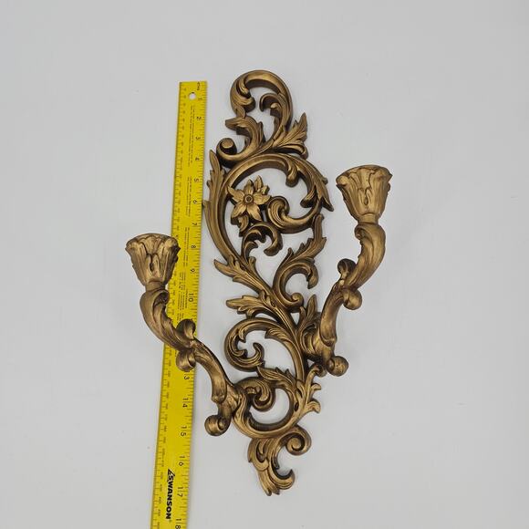 VTG 2 Candle Gold Wall Sconce Candle Holder French Victorian Syroco 17 1/4" 1960 - Picture 4 of 6